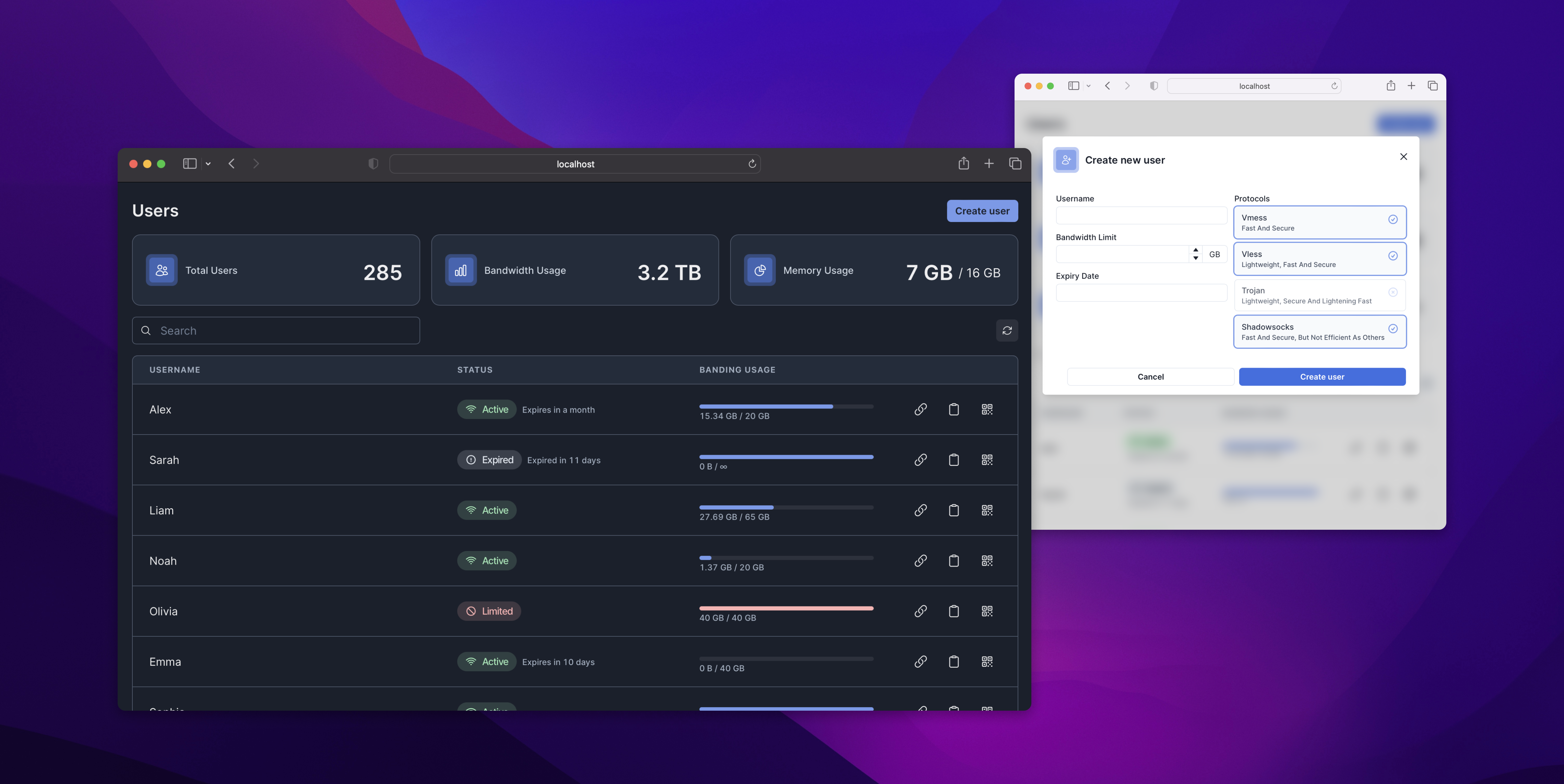 Marzban panel screenshot